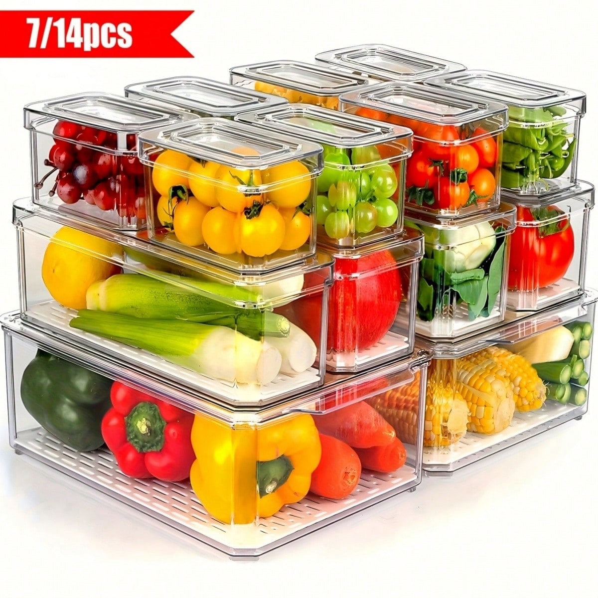 Food Snacks For Party - 7/14 Pack Stackable Fridge Organizer Bins