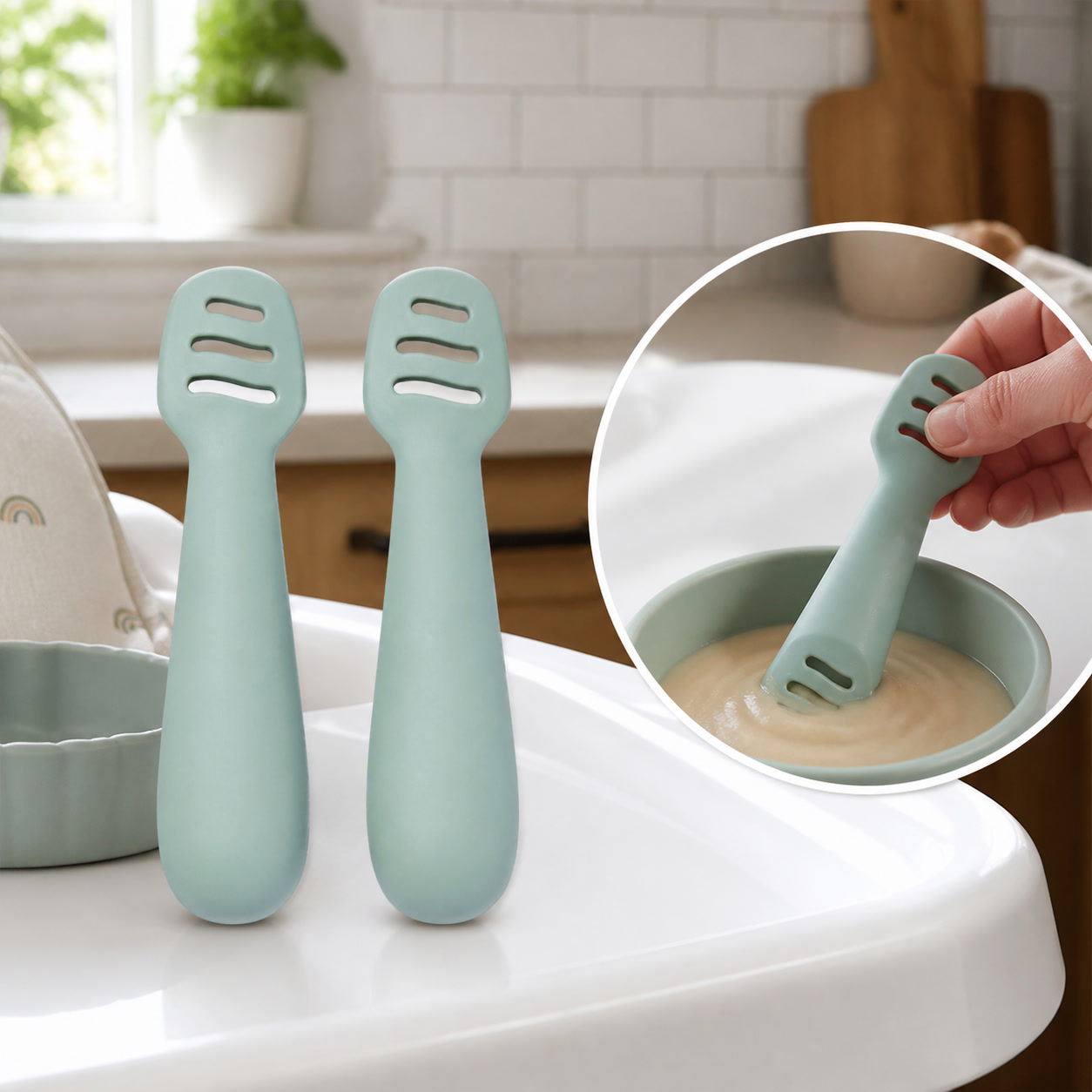 2pcs Green Baby Dipping Spoons - Food Snacks For Toddlers ulasan dan harga
